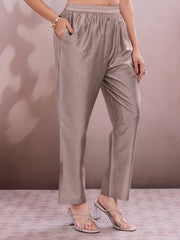Women Ethnic Motifs Printed Regular Thread Work Chanderi Cotton Kurta with Trousers & With Dupatta
