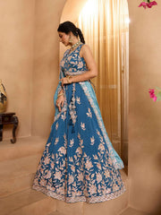 Teal Silk Fabric Sequins embroidery Semi-Stitched Lehenga & Unstitched Blouse With Dupatta