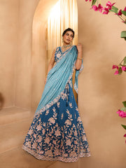 Teal Silk Fabric Sequins embroidery Semi-Stitched Lehenga & Unstitched Blouse With Dupatta