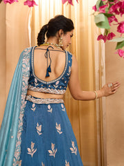Teal Silk Fabric Sequins embroidery Semi-Stitched Lehenga & Unstitched Blouse With Dupatta