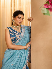 Teal Silk Fabric Sequins embroidery Semi-Stitched Lehenga & Unstitched Blouse With Dupatta