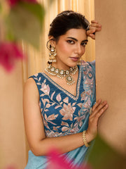 Teal Silk Fabric Sequins embroidery Semi-Stitched Lehenga & Unstitched Blouse With Dupatta