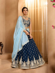 Navyblue Organza Fabric Sequins embroidery Semi-Stitched Lehenga & Unstitched Blouse With Dupatta