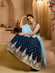 Navyblue Organza Fabric Sequins embroidery Semi-Stitched Lehenga & Unstitched Blouse With Dupatta
