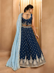 Navyblue Organza Fabric Sequins embroidery Semi-Stitched Lehenga & Unstitched Blouse With Dupatta