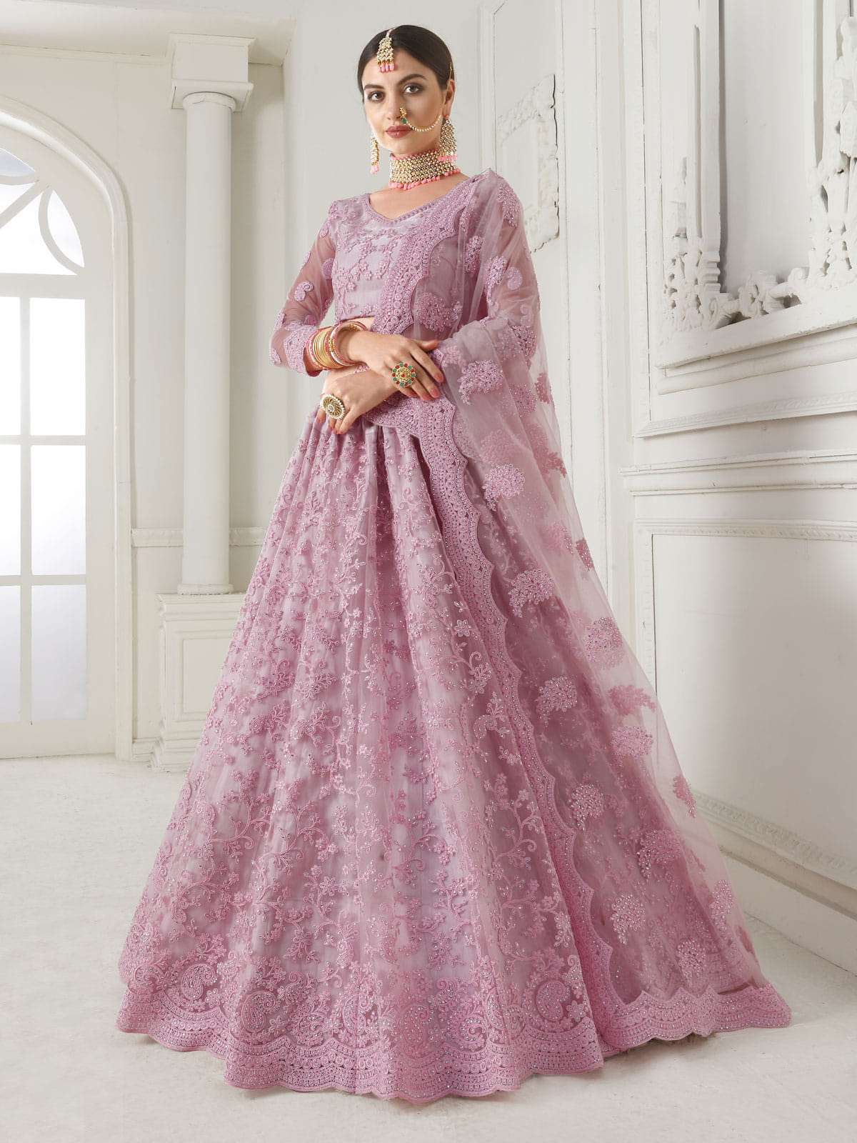 Bridal Heritage Baby Pink Net Lehenga –