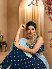 Navyblue Organza Fabric Sequins embroidery Semi-Stitched Lehenga & Unstitched Blouse With Dupatta