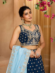 Navyblue Organza Fabric Sequins embroidery Semi-Stitched Lehenga & Unstitched Blouse With Dupatta