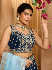 Navyblue Organza Fabric Sequins embroidery Semi-Stitched Lehenga & Unstitched Blouse With Dupatta