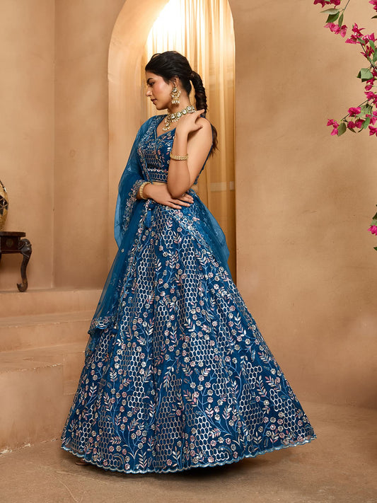Navyblue Net Fabric Sequins embroidery Semi-Stitched Lehenga & Unstitched Blouse With Dupatta