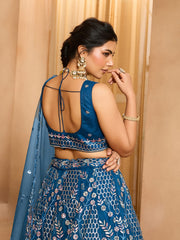 Navyblue Net Fabric Sequins embroidery Semi-Stitched Lehenga & Unstitched Blouse With Dupatta