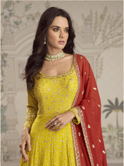 Yellow Thread Embroidered Sequins Anarkali Suit Festive Wear