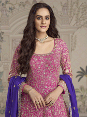 Pink Thread Embroidered Sequins Anarkali Suit Festive Wear