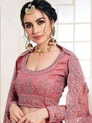Bridal Heritage Heavy Embroidered Gajri Net Lehenga