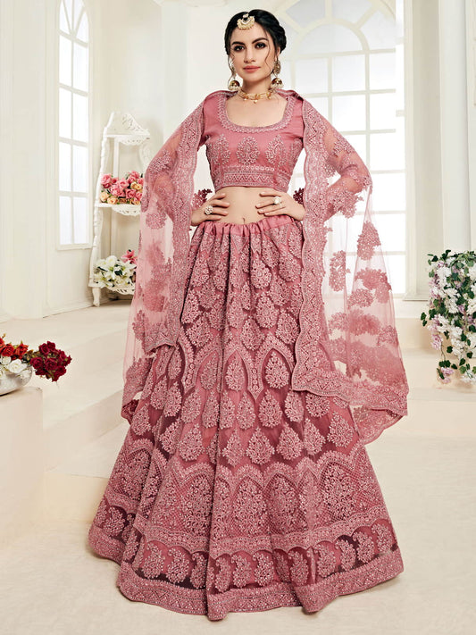 Bridal Heritage Heavy Embroidered Gajri Net Lehenga