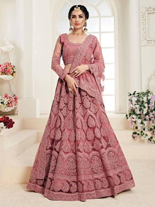 Bridal Heritage Heavy Embroidered Gajri Net Lehenga