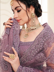 Bridal Heritage Violet Heavy Embroidered Net Lehenga