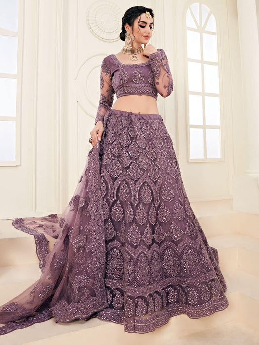 Bridal Heritage Violet Heavy Embroidered Net Lehenga