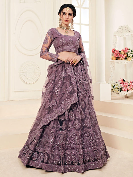 Bridal Heritage Violet Heavy Embroidered Net Lehenga