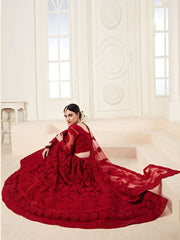 Bridal Heritage Deep Red Heavy Embroidered Net Bridal Lehenga