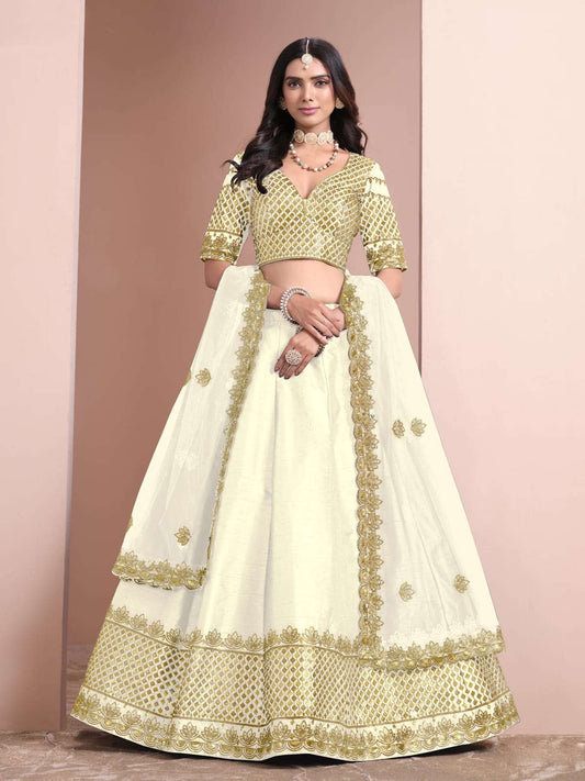 Cream Color Embroidered Lehenga Choli