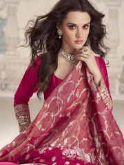 Rani Pink Silk Anarkali Gown with Heavy Jacquard Dupatta