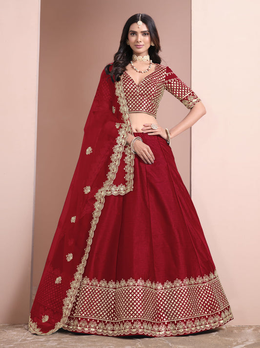 Red Color Embroidered Lehenga Choli