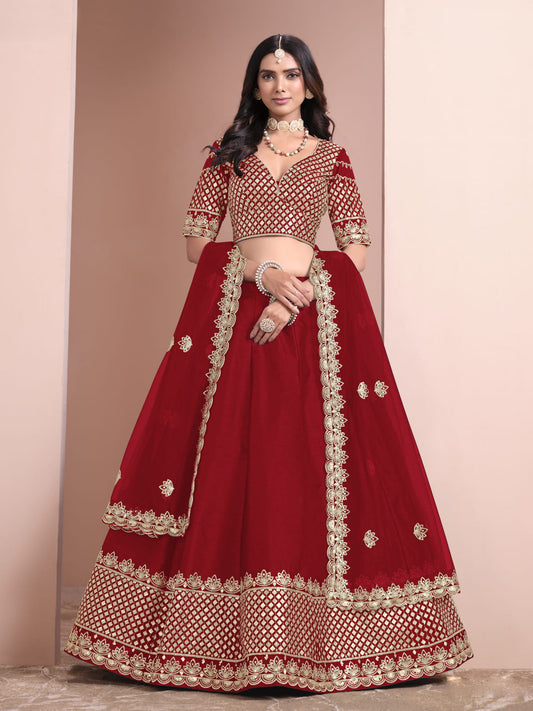 Red Color Embroidered Lehenga Choli