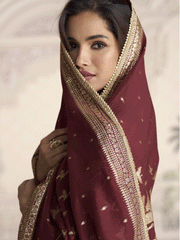 Maroon Silk Anarkali Gown with Embroidered Border