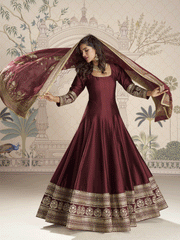Maroon Silk Anarkali Gown with Embroidered Border