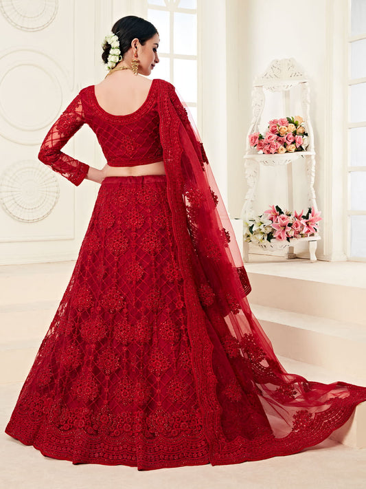 Bridal Heritage Red Heavy Embroidered Net Bridal Lehenga