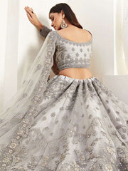 Bridal Heritage Beautiful Net Heavy Embroidered Lehenga In Grey