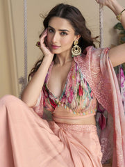 Blush Pink Cape Style Chinon Sharara Set with Floral Cape