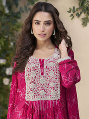 Rani Pink Embroidery Poncho Style Palazzo Suit