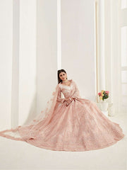 Bridal Heritage Heavy Embroidered Peach Net Lehenga Choli