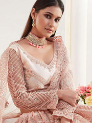 Bridal Heritage Heavy Embroidered Peach Net Lehenga Choli