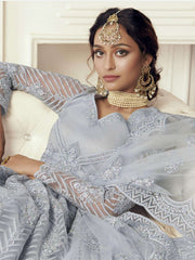 Bridal Heritage Heavy Embroidered Ice Grey Net Lehenga Choli