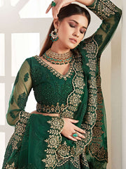 Heritage Beautiful Emrald Green Heavy Embroidered Net Bridal Lehenga Choli