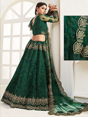 Heritage Beautiful Emrald Green Heavy Embroidered Net Bridal Lehenga Choli