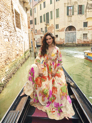 Digital Printed Chinon Silk Abaya Style Suit in Cream