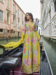 Digital Embroidered Green Chinnon Festive Anarkali Gown