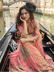 Digital Embroidered Pink Chinnon Festive Anarkali Gown