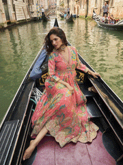 Digital Embroidered Pink Chinnon Festive Anarkali Gown