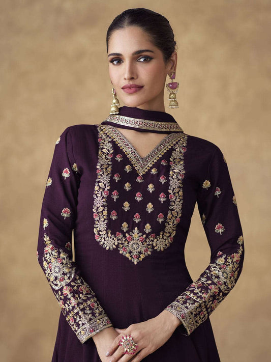 Purple Chinnon Silk Festive Anarkali Suit