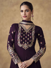 Purple Chinnon Silk Festive Anarkali Suit