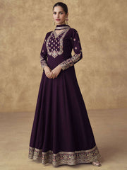 Purple Chinnon Silk Festive Anarkali Suit