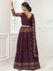 Heritage Dark Wine Heavy Embroidered Net Wedding Lehenga Choli