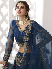 Heritage Persian Blue Heavy Embroidered Net Lehenga Choli