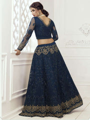 Heritage Persian Blue Heavy Embroidered Net Lehenga Choli