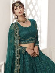 Heritage Teal Green Heavy Embroidered Net Bridal Lehenga Choli